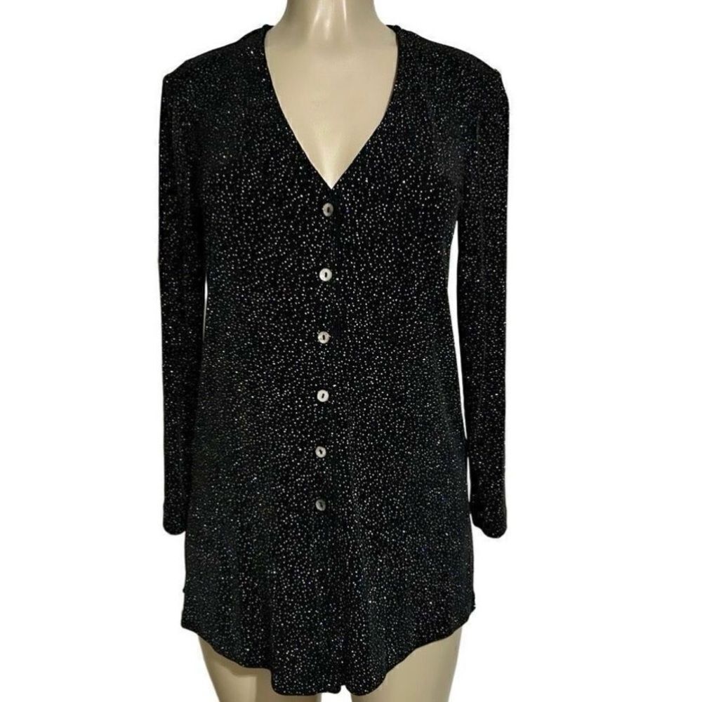 Rabbit Designs Tunic Blouse Women's Size 4P Black Sparkle Glitters Top